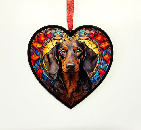 Dachshund Dapple Stained Glass Effect Heart Suncatcher